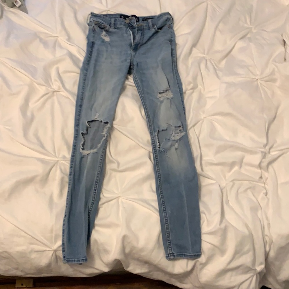 Hollister high rise super skinny crop mid wash jeans
